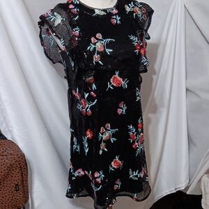 GB Girls Black Dress with Vibrant Floral Design